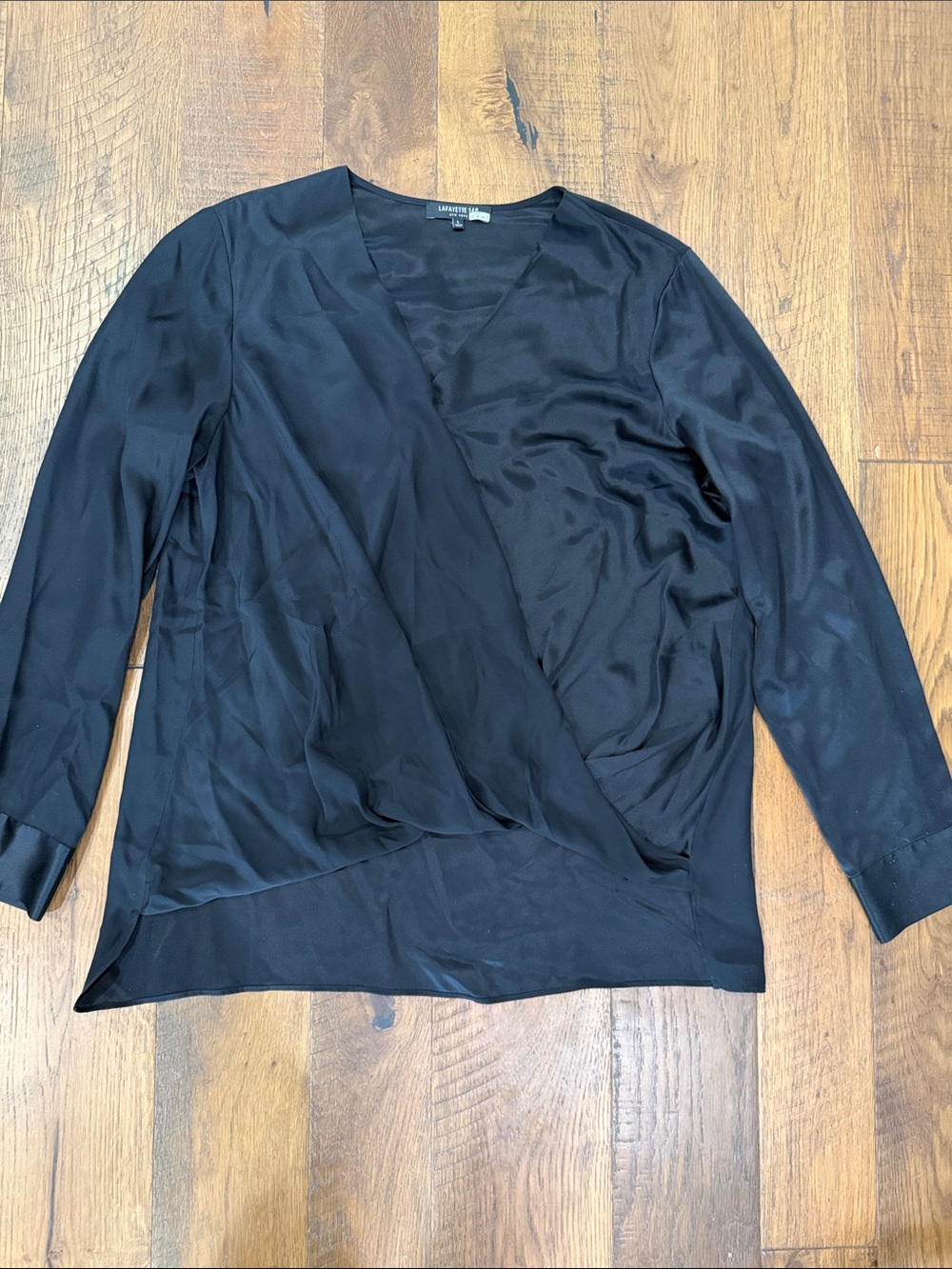 Lafayette 148 New York Black 100% Silk Draped Wrap-Style Blouse